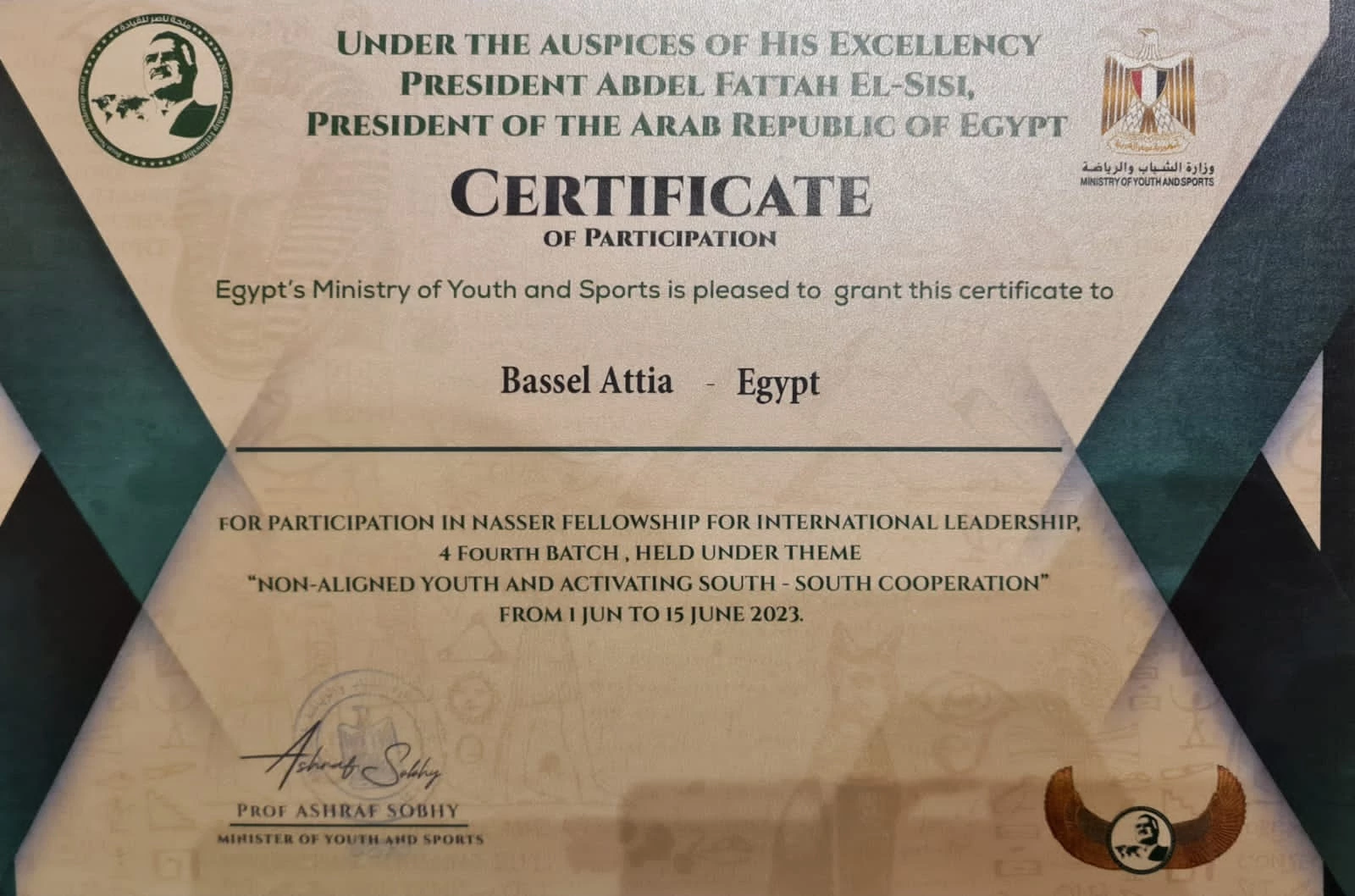 Congratulations to Bassel Attia, one of the students of the Computer Engineering Department AAST, for participation in NASSER fellowship international leadership.3