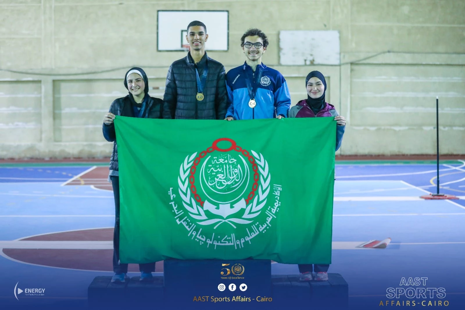 The academy was crowned in Cairo with the first place Cup in the student championship and the first place Cup in the female student championship in the private universities Speedball Championship10