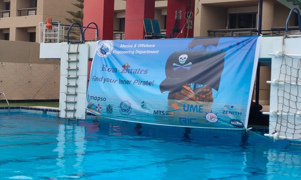 The Deanship of Student Affairs, in cooperation with the College of Engineering and Technology, organized the second edition of the ROBO PIRATES COMPETITION with the participation of (8) teams of students from the Department of Marine and Platform Engineering and Technology and students from other departments in the College of Engineering and Technology on 5/24/2024.9