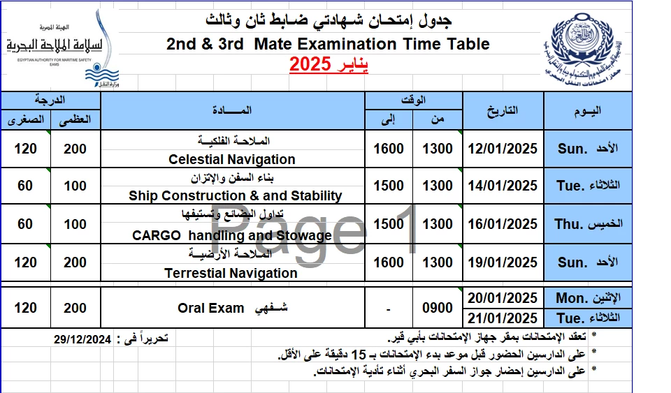 جدول ضابط ثان وثالث يناير 2025