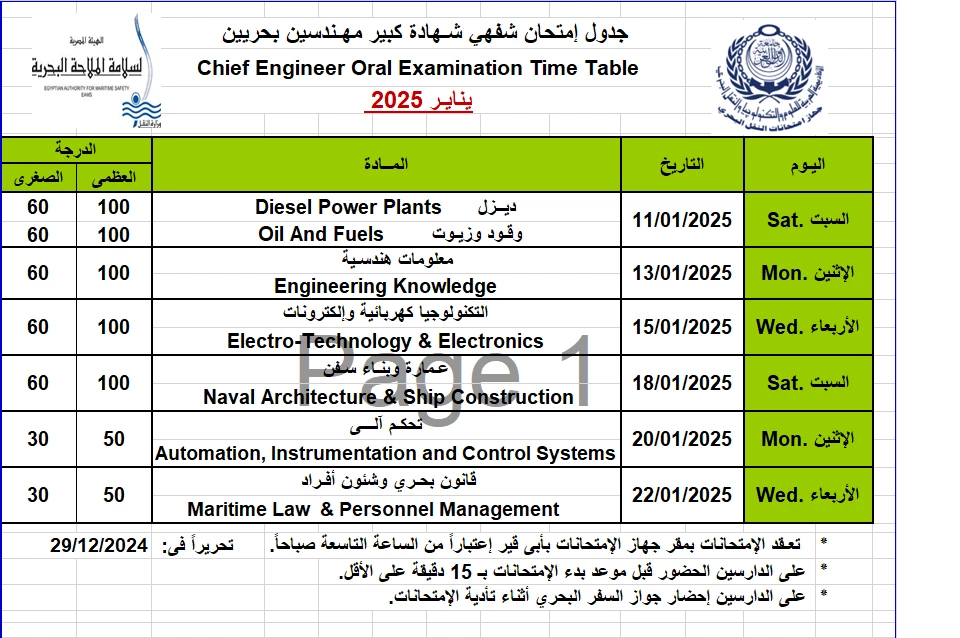 جدول كبير مهندسين يناير 2025