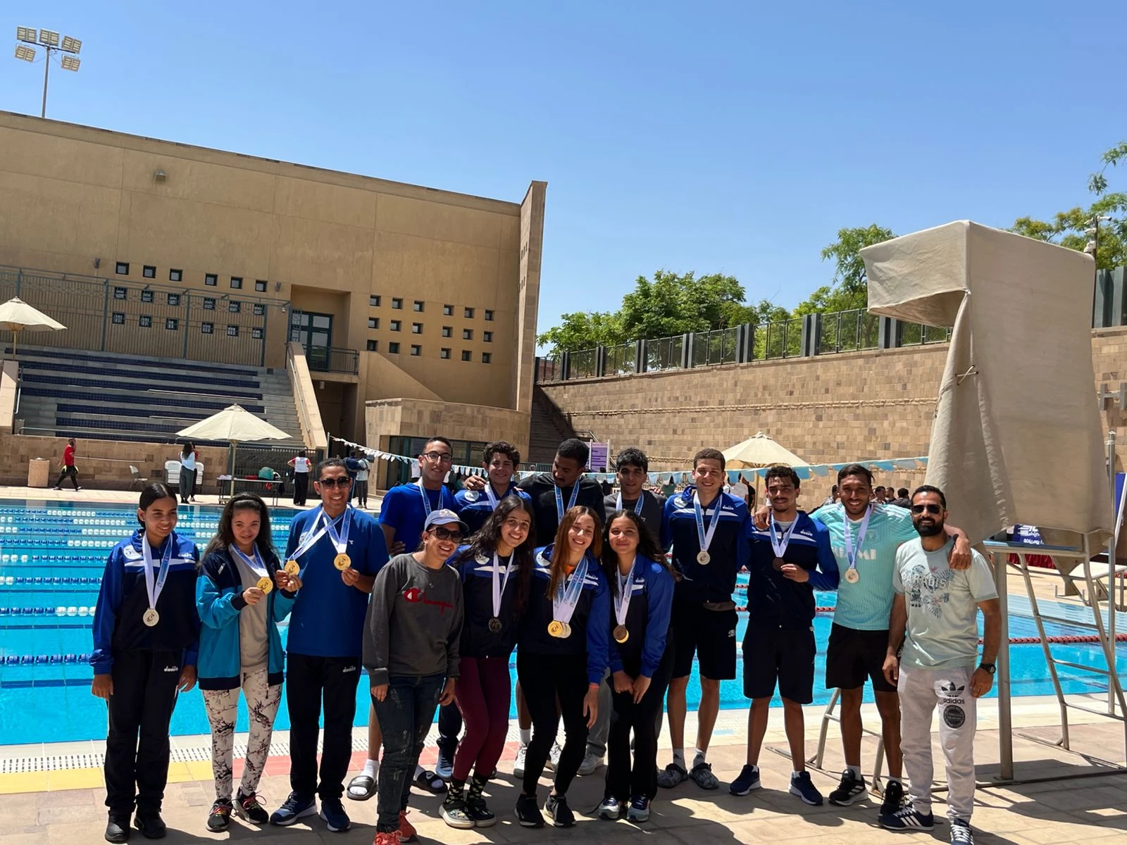 Congratulations from the president of the academy to our heroes, the stars of the Academy's swimming team, on the occasion of their achievement of 27 various medals during the competitions of the Egyptian universities championship No. 52