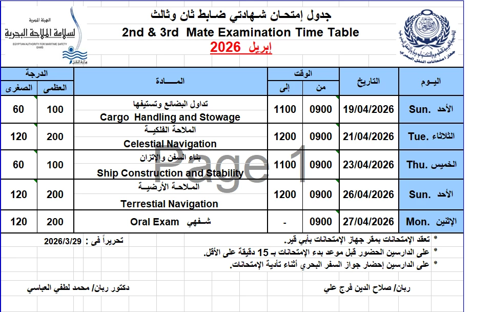 جدول ضابط ثان وثالث إبريل 2026