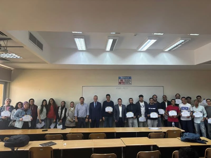 Awarding of Completion Certificates for the Educational Workshop to Students of the College of Engineering and Technology at the Main Campus in Abu Qir