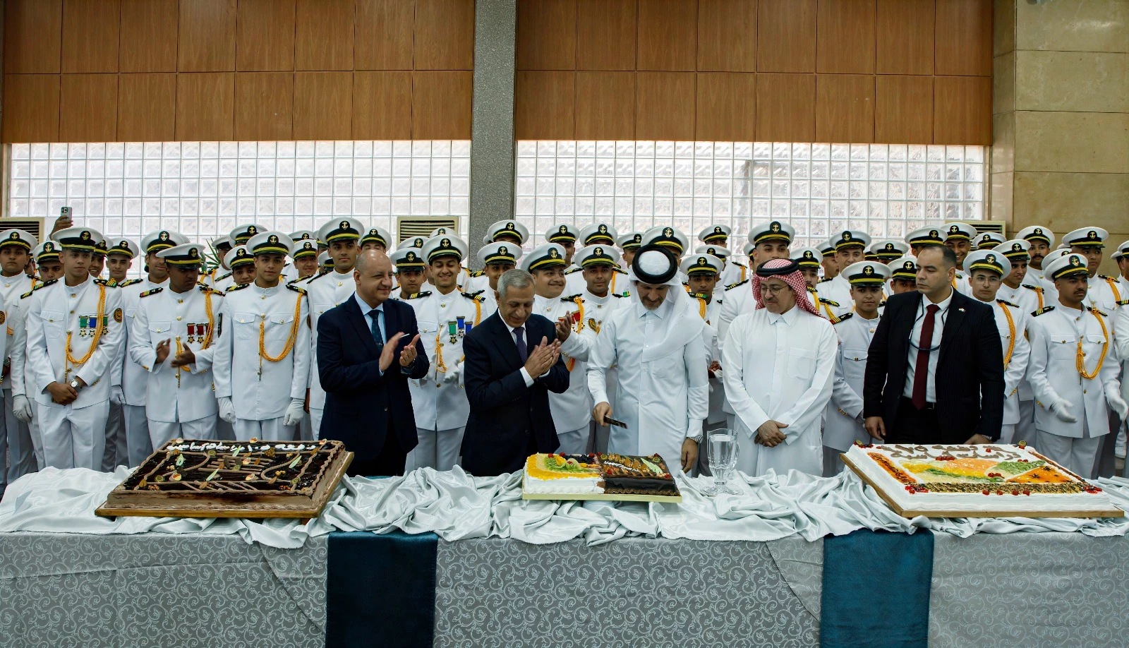 Students of the College of Maritime Transport celebrate the completion of basic nautical studies, batch 1053