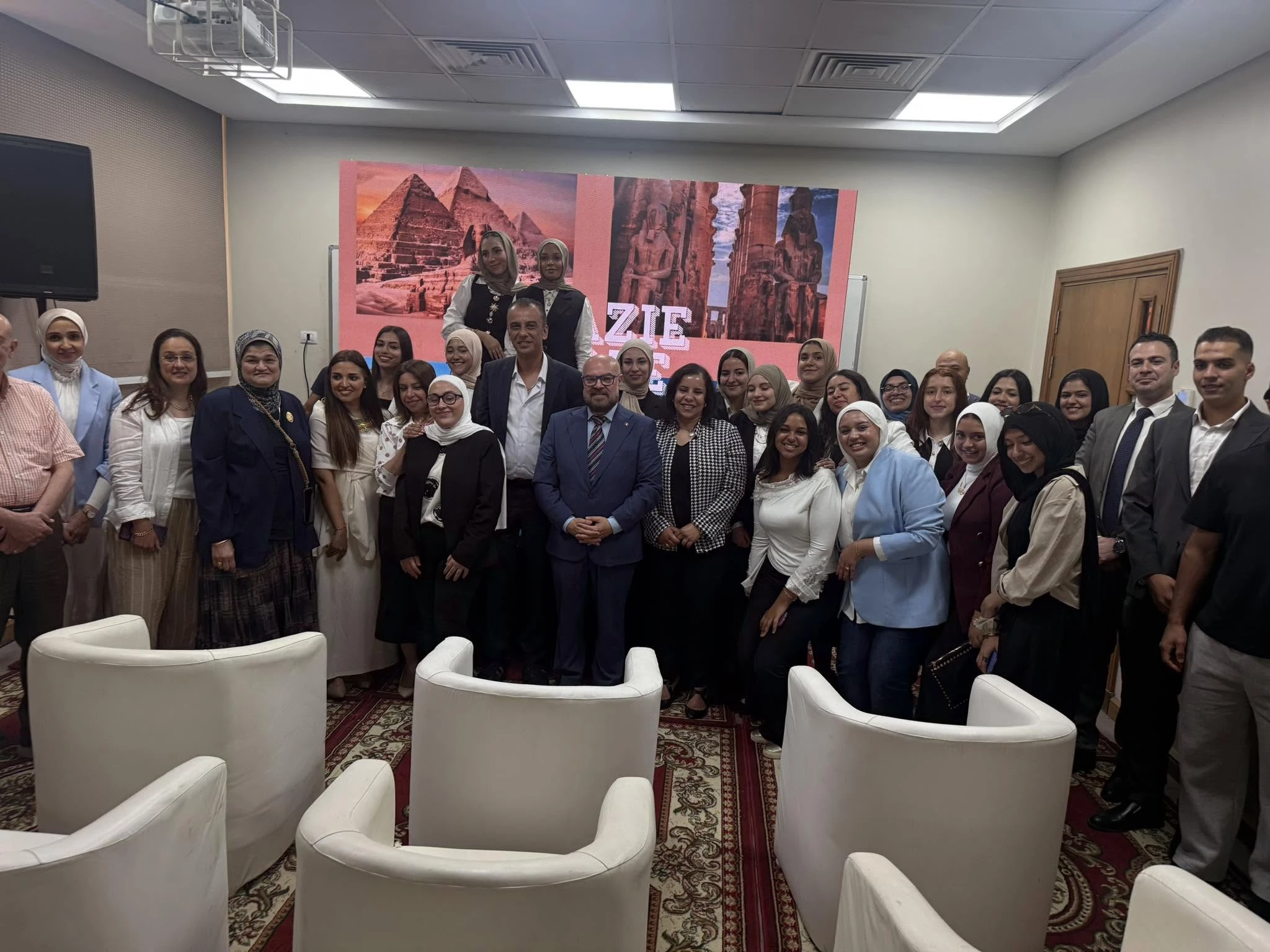 The Cultural and Social Activities Department in Miami organized a graduation projects event for students of the Hospitality and Tourism Department at the College of Management and Technology, focusing on the Italian language course. The event was attended by the Honorary Consul General of the Italian Embassy, ​​and was held in support of academic excellence and international cooperation — Monday, June 8, 202620