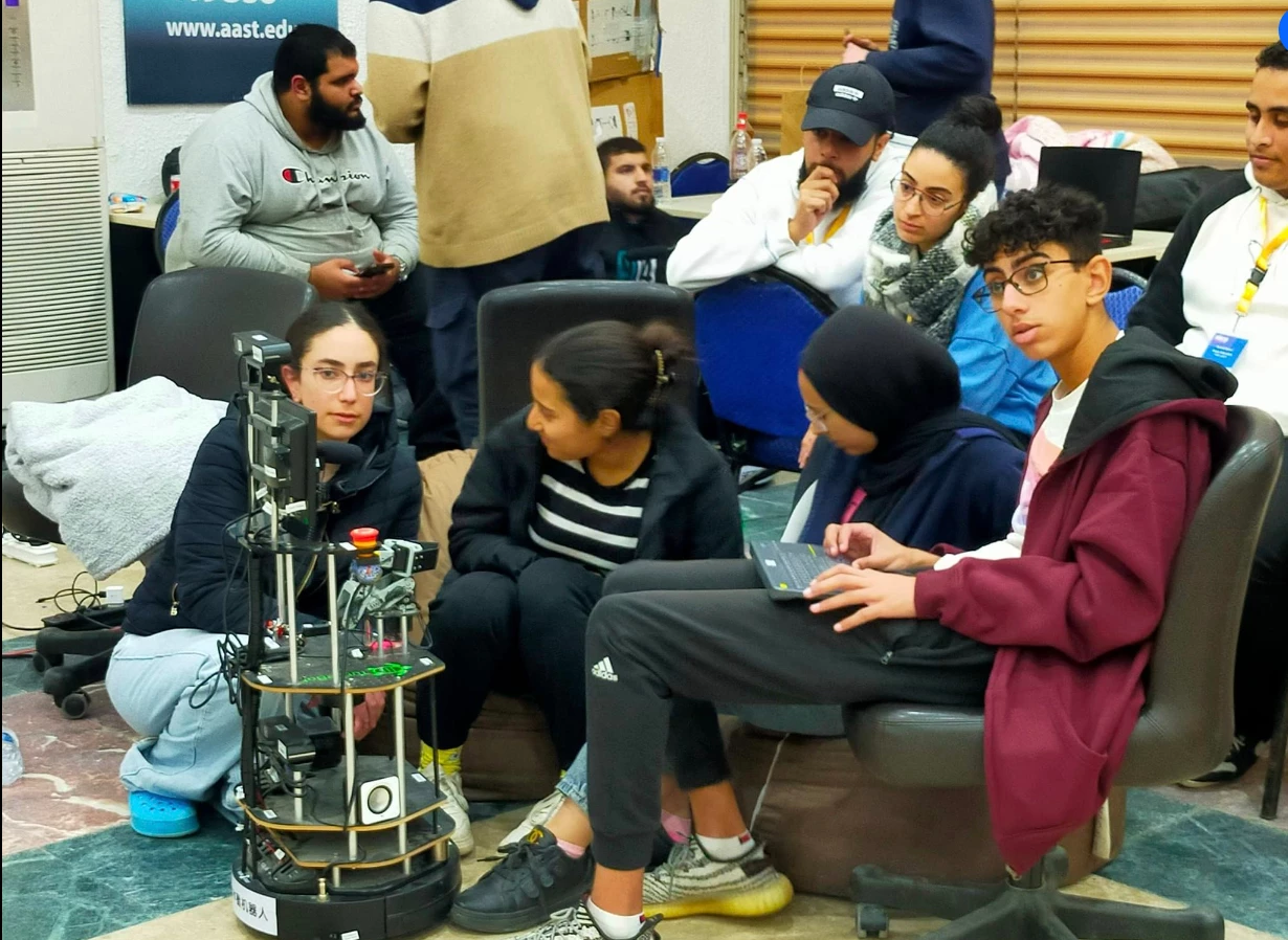 Today, the Arab Academy for Science, Technology and Maritime Transport concluded the RoboCupr Egypt 2024 competitions, one of the largest global competitions in the field of robotics and artificial intelligence applications, organized by the Regional Informatics Center with the participation of 900 male and female students from Egyptian schools and universities on 2/16/2023.8