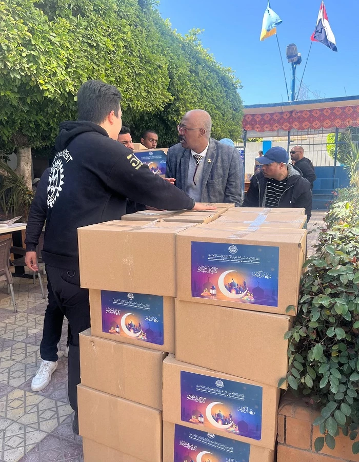 The Deanship of Student Affairs gathered and mobilized students from all students to distribute Ramadan boxes to the people working at Target and cleaning companies, as well as the distribution at the Abu Qir Youth Center on 3/12/2024.5