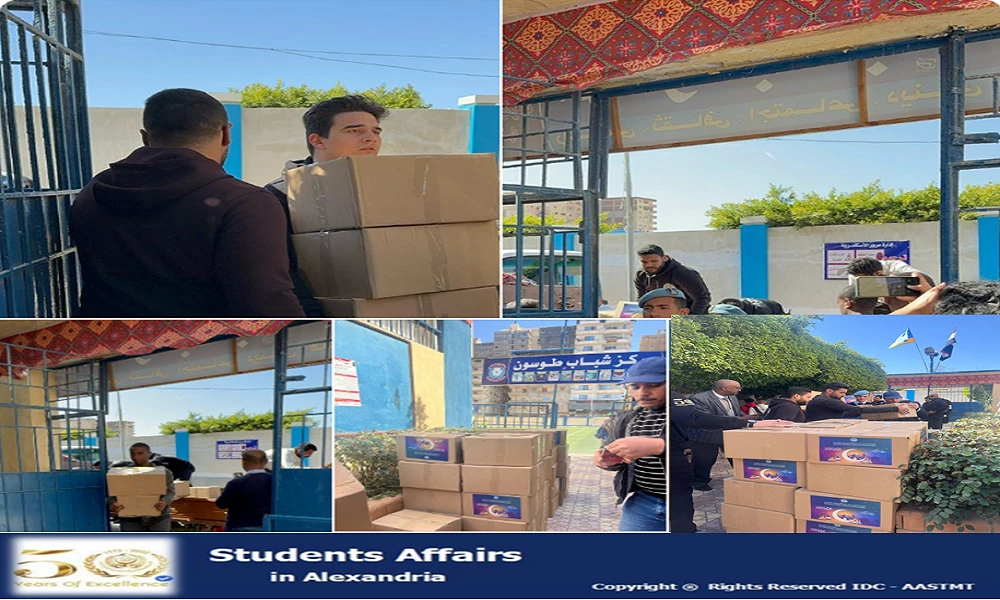 The Deanship of Student Affairs gathered and mobilized students from all students to distribute Ramadan boxes to the people working at Target and cleaning companies, as well as the distribution at the Abu Qir Youth Center on 3/12/2024.7